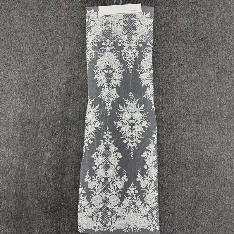 GCW-ACUVB120759 | Beaded Floral & Diamond Lattice Tulle Lace | Sequin Bridal Mesh